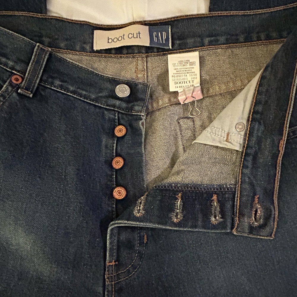 VINTAGE GAP Dark Blue Boot Cut Button Fly Jeans 100% Cotton size 14 Y2K Pristine